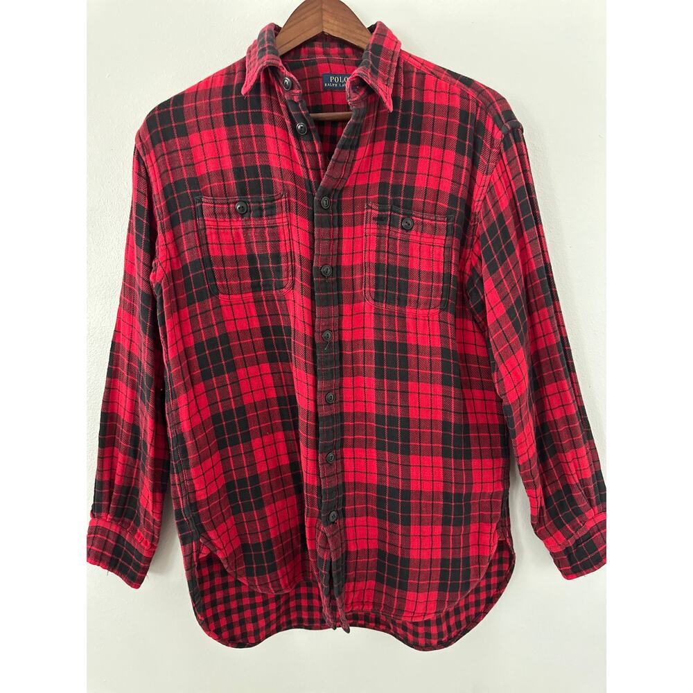 Polo Ralph Lauren Black Red Buffalo Check Flannel Shirt sz Medium